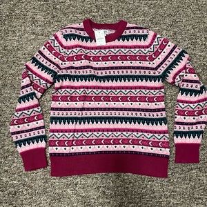 NWT J. Crew Womens M Pullover Sweater Fair Isle Cotton Pink Green NEW